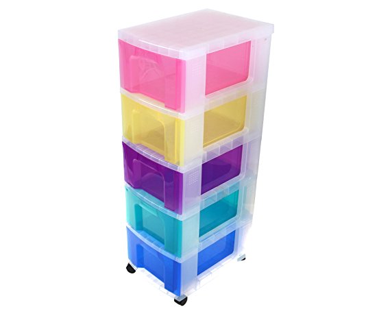 Really Useful Plastic Storage Unit 5 X 12 Litre Drawer - Color: Clear/Rainbow