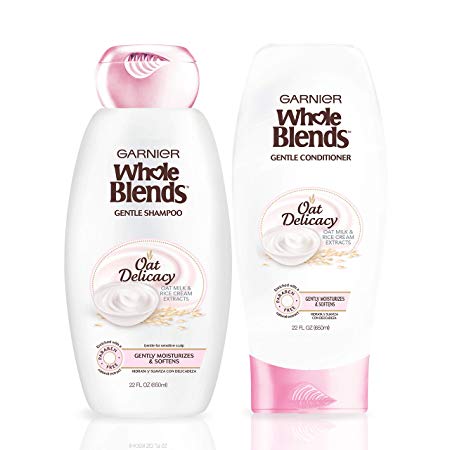 Garnier Hair Care Whole Blends Oat Delicacy, Moisturizing Shampoo and Conditioner With Oat Milk and Rice Cream Extracts, For Fine Hair and Sensitive Scalps, Paraben Free 44 Fl Oz