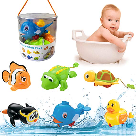 Liberty Imports [6 Pack] Swimming Wind Up Sea Animals in the Bathtub Windup Motorized Water Toy for Children Kids Toddlers Bath Time Fun (Turtle, Fish, Duck, Dolphin, Penguin, Alligator)