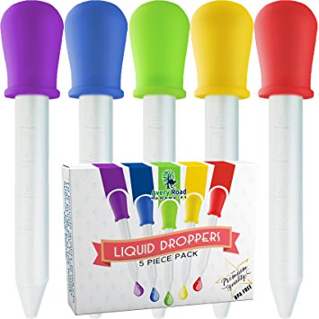 New Liquid DROPPER - 5 x FDA Approved Silicone and Plastic DROPPERS - 5 ML Pipettes Essential for Candy Molds Gelatin Maker & Gummy Bear Mold - Oils Science Making Crafts for Kids