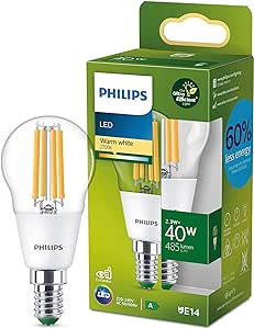 PHILIPS Ultra Efficient - Ultra Energy Saving Lights, LED Light Source, 40W, P45, E14 Candle Warm White 2700 Kelvin, Clear