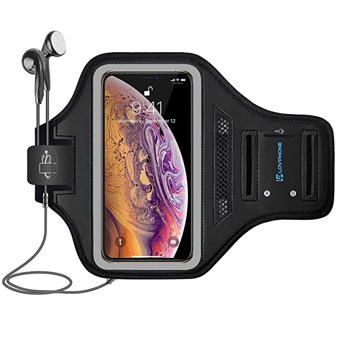 LOVPHONE iPhone Xs Max Armband, Sport Running Exercise Gym Case for iPhone Xs Max,Fingerprint Sensor Access Supported with Key Holder & Card Slot,Water Resistant and Sweat-Proof