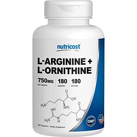 Nutricost L-Arginine L-Ornithine 750mg; 180 Capsules