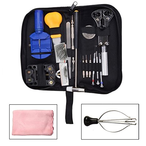 Sumnacon Professional Watch Repair Tool Kit Case with Free Hammer and Watch Strap Spring Pins (Black2)