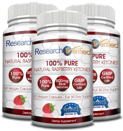 Research Verified Raspberry Ketones - 180 Capsules (Three Month Supply) - 100% Pure Natural Raspberry Ketones -1000mg/day- 365 Day 100% Money Back Guarantee-Try Risk Free for Fast and Easy Weight Loss