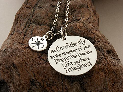 Gift for Graduate, custom engraved handmade sterling silver necklace/keyring "Go confidently in the direction of your dreams", Traveler necklace, Wanderlust