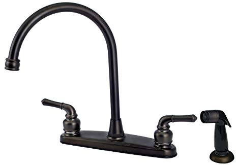 8" Kitchen Deck Faucet, 2-handle, Washerless Cartridge - By Plumb USA (Oil Rubbed Bronze Finish (With Sprayer))