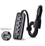 Saicoo Quick Charge20 50W 5-Port Car Charger Featuring 1 QC 20 Port and 4 Smart Charge Port