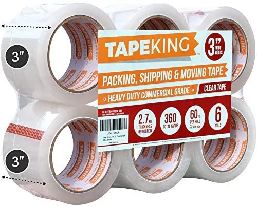 Tape King Clear Packing Tape 3 Inch Wide (2.7mil Thick) - 60 Yards Per Refill Roll (Pack of 6 Rolls) - Strong Sealing Adhesive Industrial Depot Tapes for Moving, Packaging, Shipping, Office & Storage