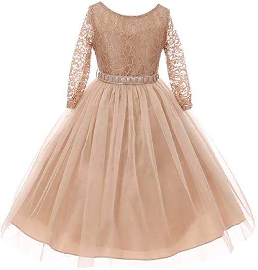 Girls Dress Lace Top Rhinestones Tulle Holiday Christmas Party Flower Girl Dress
