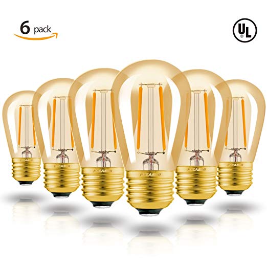 Hizashi 2 Watt S14 Amber Replacement Glass Bulbs - Dimmable E26 LED Light Bulbs for Commercial Grade Outdoor Patio Vintage String Lights - 11W-25W Incandescent Edison Bulbs Replacement - Ultra Warm