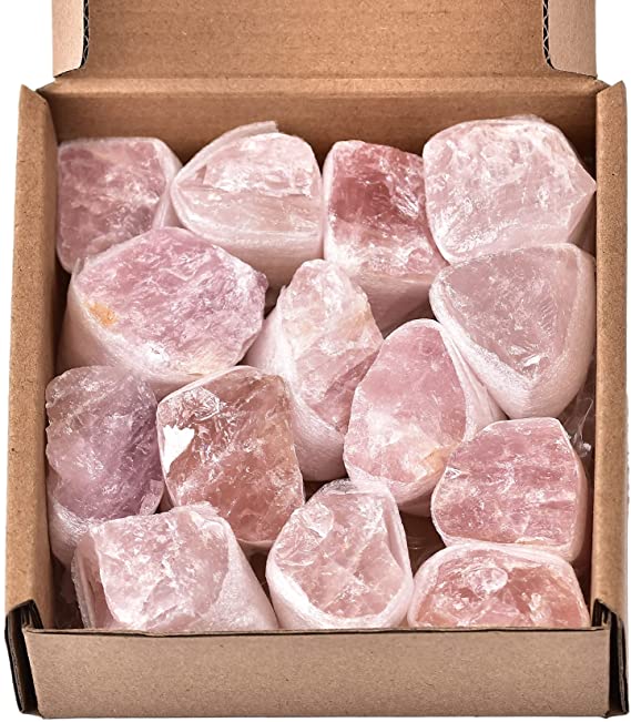 AMOYSTONE Natural Rough Stones Rose Quartz Mineral Speciment Raw Stone 14-18Pcs for Healing, Home Decor, Jewelry DIY, Reiki Wicca Stone Set