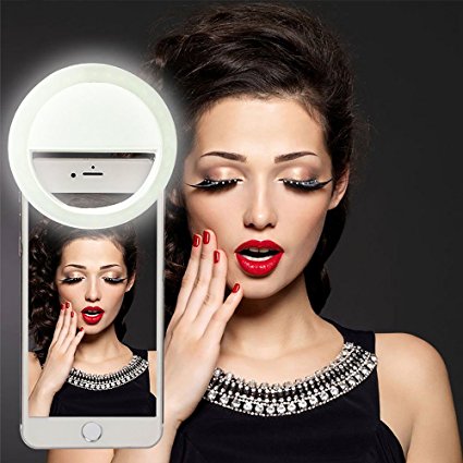 Selfie Ring Light, HuntGold New Battery Powered 3 level Brightness Adjustment Clips On Fill LED Circle Light for iPhone Samsung Galaxy Sony Motorola and Other Smartphone White