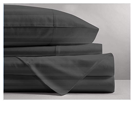 Mayfair Linen 800 Thread Count Striped Sheets for Bed -100% Long Staple Egyptian Cotton, Woven 800 TC Stripe Queen Dark Grey 4 Piece Bedding Set Hotel Quality, OekoTex Certified