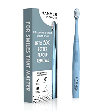HAMMER Flow Lite Electric Toothbrush for Adults with 120 Days Battery Backup, Water resistant, Super-Soft Bristles (Blue)