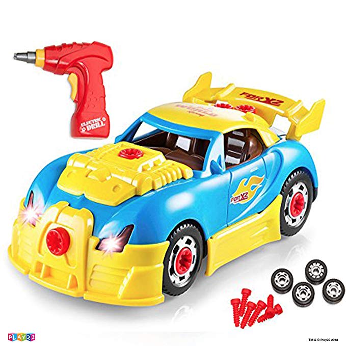 Take Apart Racing Car Toys - Build Your Own Toy Car with 30 Piece Constructions Set - Toy Car Comes with Engine Sounds & Lights & Drill with Toy Tools for Kids - Newest Version - Original - by Play22