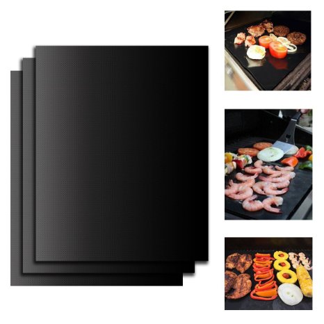 On'h BBQ Grill Mat 16 x 13 Inch Barbecue Grill Mats Set of 3 Heavy Duty Non-stick for Ribs Shrimps Steaks Burgers Vegetables Reusable for Gas Charcoal Electric Grill Ovens Best Grilling Accessories