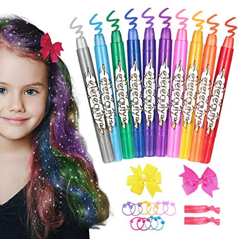 Hair Chalk for Girls, ETEREAUTY Temporary Hair Chalk Pens 10 Colours, Washable Hair Dye Chalk with Butterfly Hair Clips for Girls, Gifts, Kids Toys, Birthday Gifts for Girls
