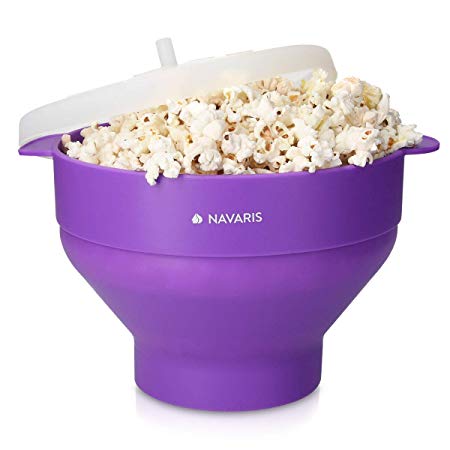 Navaris Microwave Popcorn Popper Bowl - Silicone Popcorn Maker for Hot Air Popping with Collapsible Design - BPA-Free and FDA-Approved - Purple