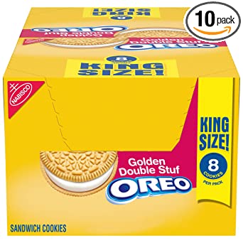 OREO Double Stuf Golden Sandwich Cookies, Vanilla Flavor, 10 King Size Snack Packs