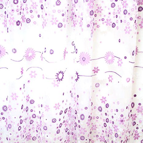 PanDaDa Floral Sheer Voile Curtain Drape Panel Tulle Valances Purple
