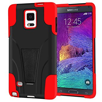 Note 4 Case, Vakoo Galaxy Note 4 Case [Slim Fit][Kickstand] Defender Protective Cover Case for Samsung Galaxy Note 4 (Red/Black)