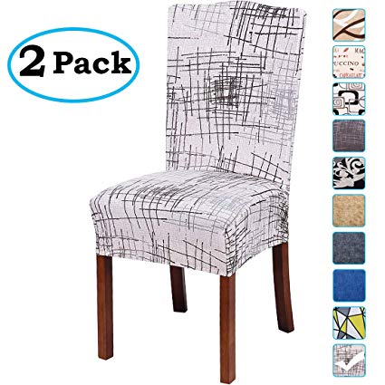 misaya Stretch Spandex Dining Room Chair Cover Removable Washable Chair Protector Flowers Painting Stool Seat Slipcover Set of 2, Beige with Stripes