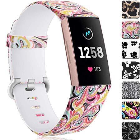 Maledan Compatible with Fitbit Charge 3 Bands Women Men Large Small, Breathable Replacement Pattern Strap Accessories Wristbands Compatible with Fitbit Charge 3 & Charge 3 SE Fitness Activity Tracker