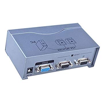 DTECH Powered VGA Splitter 1 in 2 Out Video Distribution Box Signal Copy with Power Adapter 500MHz Bandwidth High Resolution up to 2048x1536