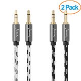 Aurum Cables Male to Male 35mm Universal Gold Plated Auxiliary Audio Stereo Cable for iPhone iPad iPod Kindle Smartphones Tablets and MP3 Players - 3 Feet - 2 Pack Black and White