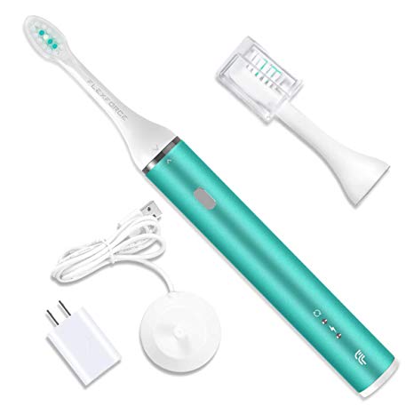 Flexforce Electric Toothbrush with Pressure Sensor, 3 Modes DuPont Soft Bristles with Smart Timer, Waterproof Rechargeable USB Charging Power Tooth Brush with 2 Repacement Brush Heads & Cover, GREEN