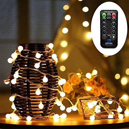 HConce Led String Lights Plug in Globe String Lights with FR Remote Control 100 Led Warm White Globe Lights Waterproof Decorative Lights for Indoor and Outdoor use with 29V Low Voltage Transformer