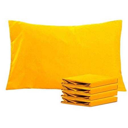 NTBAY Microfiber Plain Pillowcases, 4 Pack Soft Anti Wrinkle and Stain Resistant Envelope Closure Standard Pillow Cases, 50x75 cm, Yellow