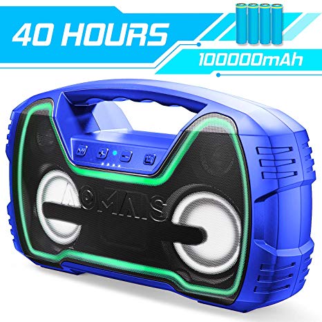 Bluetooth Speakers, AOMAIS 40-Hour Playtime Portable Outdoor Wireless Speaker with 10000mAh Battery,25W Louder Volume & Deeper Bass丨 IPX7 Waterproof 丨LED Lights for Party, Beach[2019 Newest]-Blue