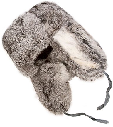Rabbit fur ushanka winter hat Gray