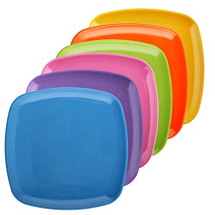 Melange 6-Piece 100% Melamine Square Dinner Plate Set (Squares Solid) | Shatter-Proof and Chip-Resistant Melamine Square Dinner Plates | Multi-Color