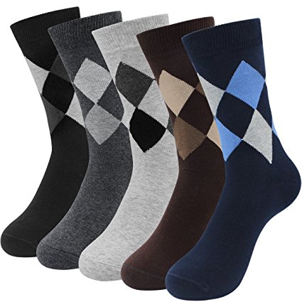 Hippih 5 Pairs Men Dress Socks Cotton Argyle Assorted Colors Socks For Business Casual