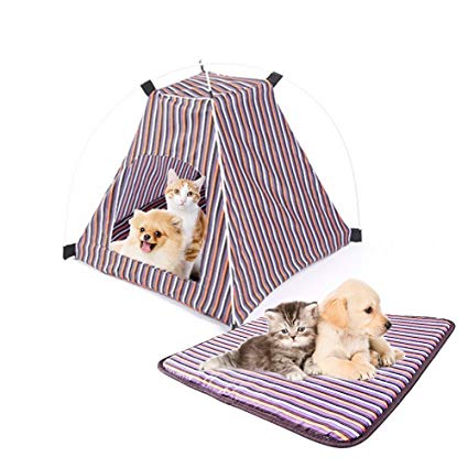 Pet Tent,Portable Folding Dog Cat House Bed Tent Waterproof Indoor Outdoor Cat Tent Teepee,16.8" W x 16.8" L x 16" H (Red Yellow)