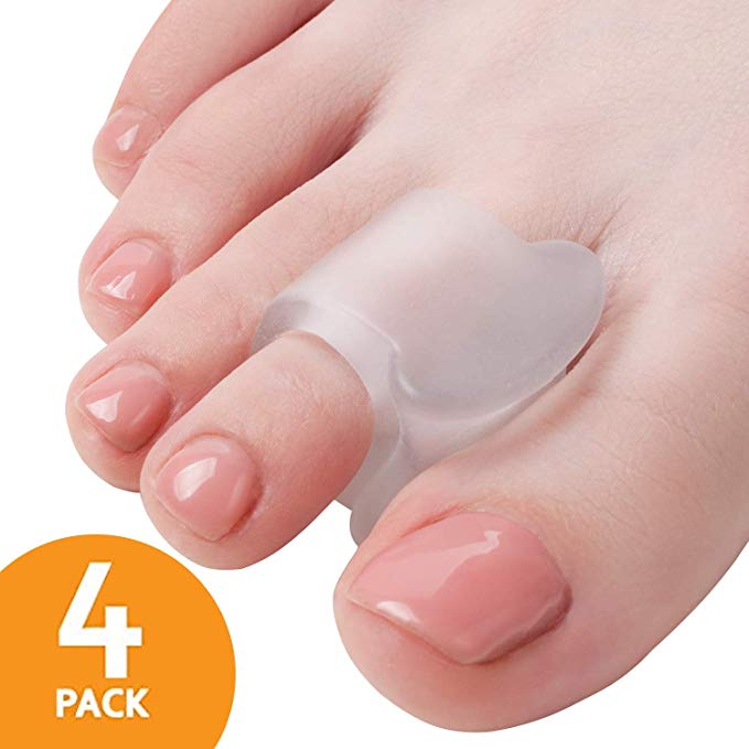 Bunion Corrector and Hammer Toe Straightener - 4-Pack Clear Gel Separators - Drift Pain Relief - Spreaders for Overlapping, Hallux Valgus, Diabetic Feet - Big Toes Spacers - Shoe Friction Protector