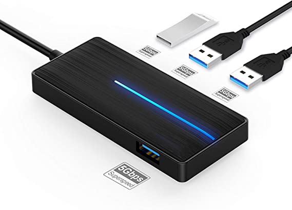 4-Port USB 3.0 Hub, High Speed Ultra Slim Data Hub Splitter with LED Indicator for MacBook, Chromebook, PC, USB Flash Drive, Mouse, Keyboard, and More