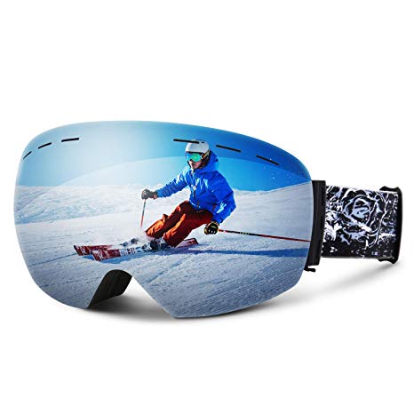 Vozada OTG Ski Goggles Over Glasses Snowboard Goggles 100% UV Protection Dual Lens Anti Fog Snow Sports Goggles for Men Women Youth Frameless Interchangeable Lens and Straps
