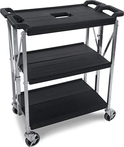 Carlisle SBC152103 Fold 'N Go Collapsible Utility Cart, 350 Pound Capacity, 21" Length x 15" Width Shelf, Black