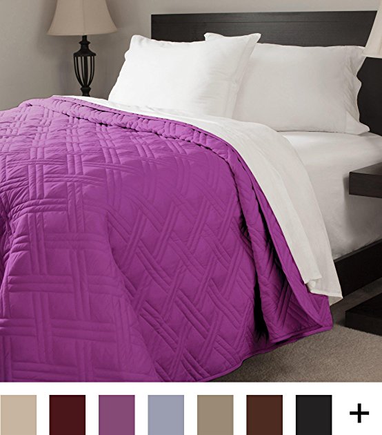 Lavish Home Solid Color Bed Quilt, Twin, Purple