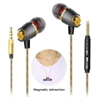 Headphones, Stoon X2M Running Earphones Magnetic In Ear Headphones with Microphone & Volume Control Noise Cancelling Headset with Bass 3.5mm Jack for Computer, iPhone 6S, MP3 Player, iPad Pro(gold)