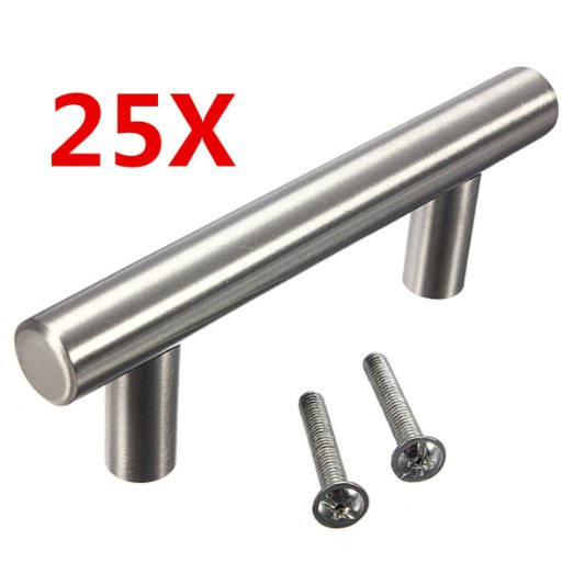 KINGSO 25pcs Stainless Steel Kitchen Door Cabinet T Bar Handle Pull Knobs Hardware Set 4