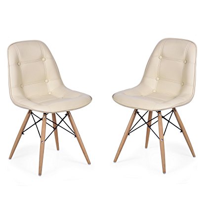 Adeco Modern Side Chair for Cafe Lounge Reception Seat with Wood-Like Legs, Beige (Set of Two)