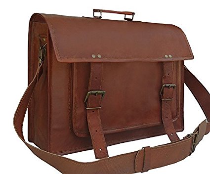 Gbag (T) 18 Inch Handmade Leather Vintage Messenger Bag for Laptop Briefcase Satchel Bag 18X13X6 Inches Brown