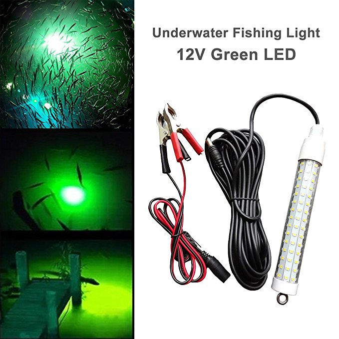 LinkStyle 12V 120 LED 1000 Lumens Lure Bait Finder 10.5W Night Fishing Finder Lamp Light Crappie Shad Boat LED Submersible Deep Drop Underwater Light with Battery Clip and Power Plug 6M Power Cord