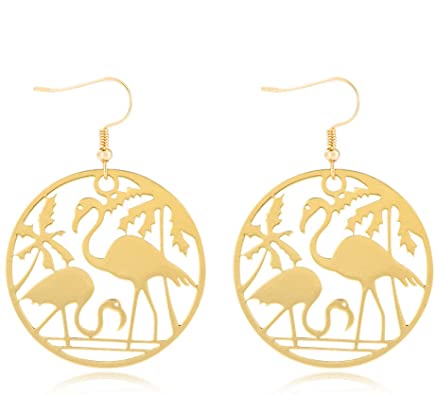 SENFAI Cute Coper Flamingo Bird Dangle Earrings Women Jewelry Beautiful 3 Tone