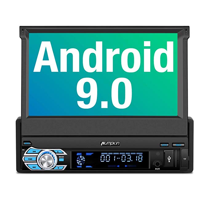PUMPKIN Android 9.0 Single Din Car Stereo Bluetooth Support GPS Navigation DAB  WIFI Android Auto USB SD DSP with 7 Inch Adjustable Touch Screen